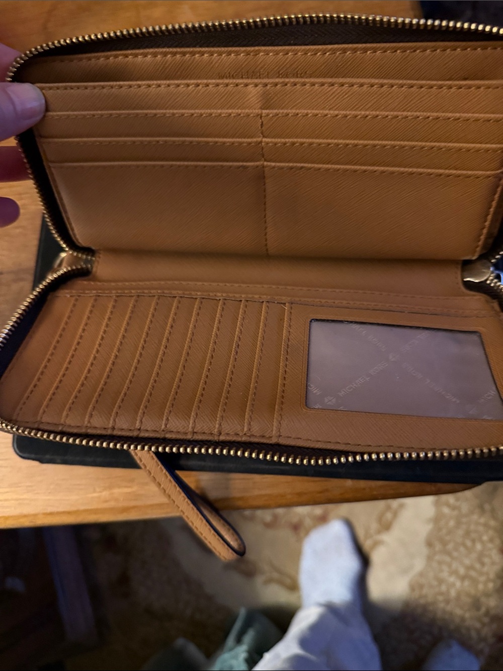 Michael Kors Dark Brown Signature Zip Wristlet Wallet with Gold Logo - Picture 2 of 4